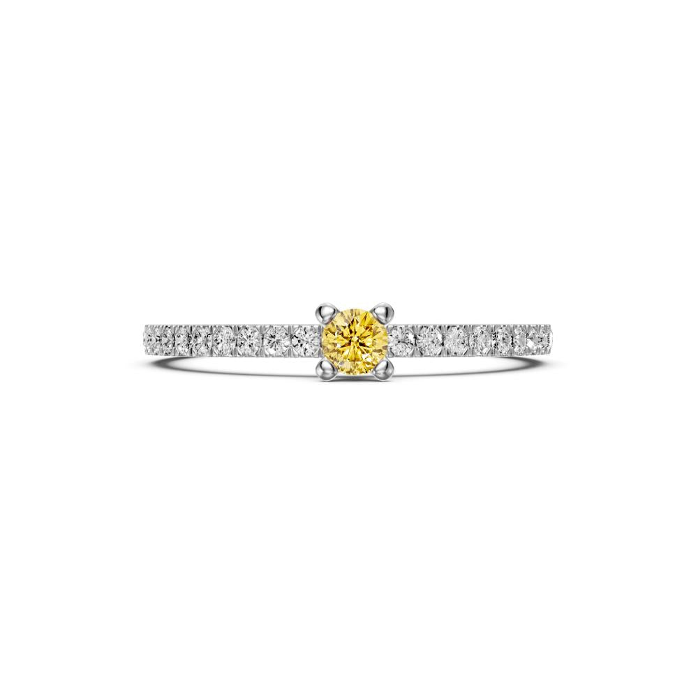 Diamond Ring with Yellow Sapphire in White Gold