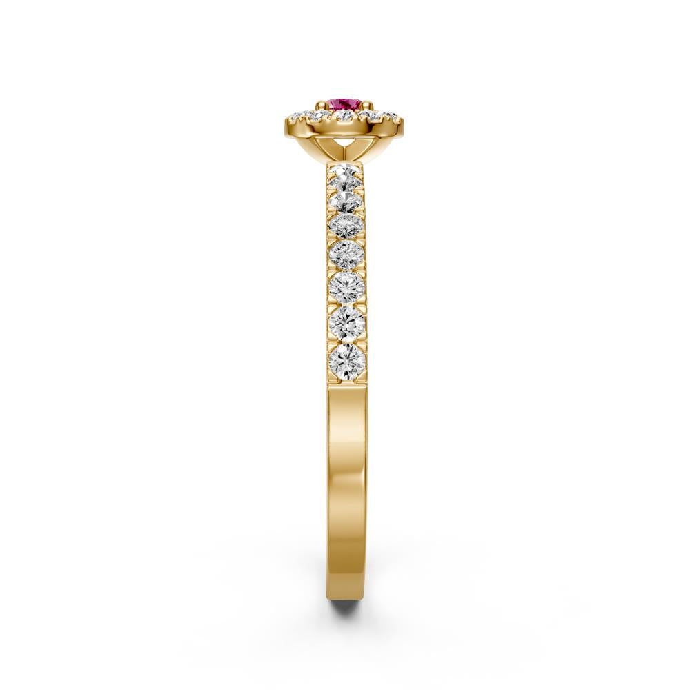 Diamond Ring with Pink Sapphire in Yellow Gold