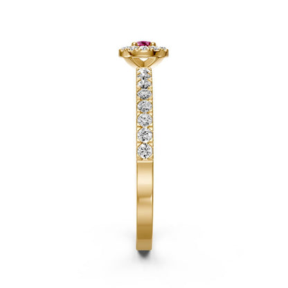 Diamond Ring with Pink Sapphire in Yellow Gold