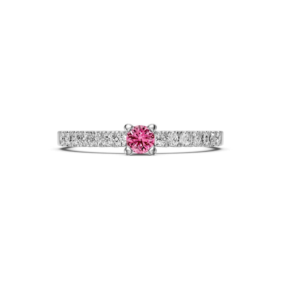 Balto aukso žiedas su rožiniu safyru ir deimantais – Ribas Jewellery