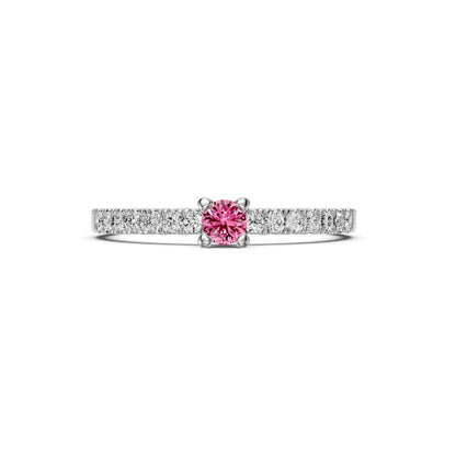 Diamond Ring with Pink Sapphire in White Gold