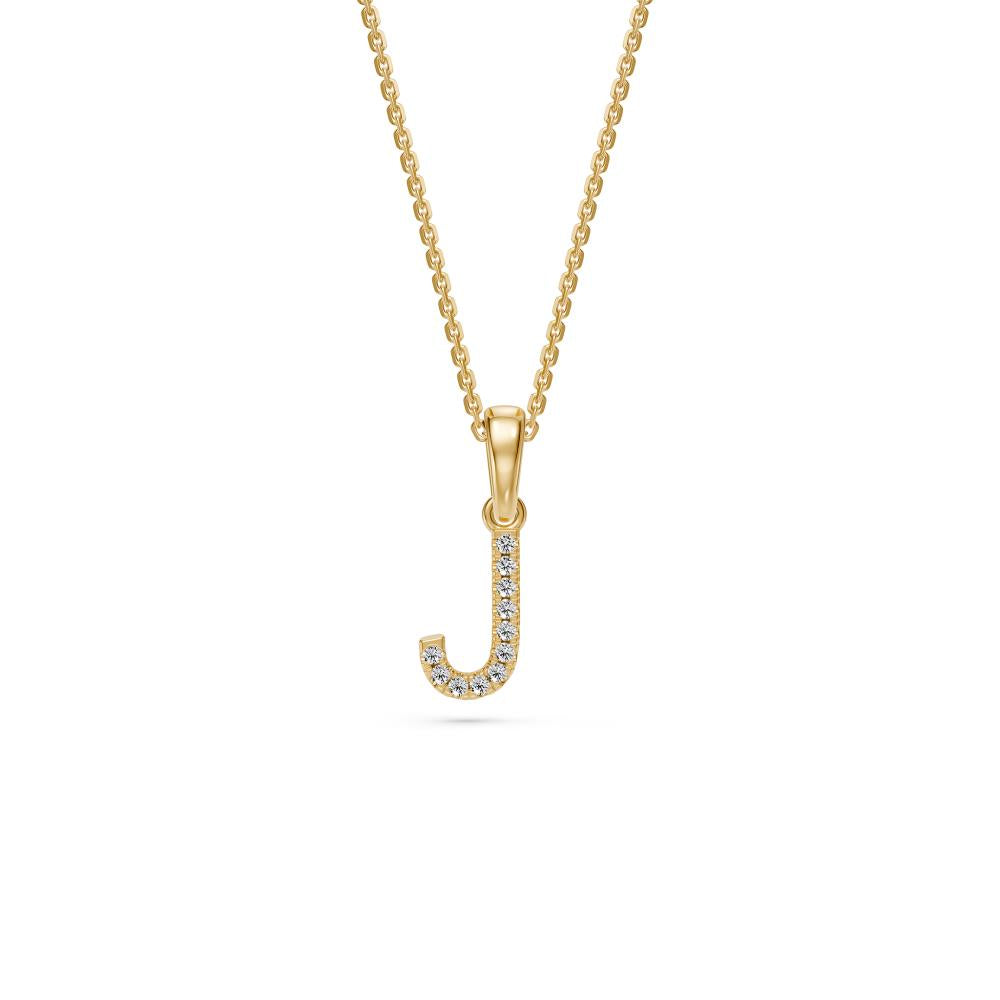 Mini Diamond Letter J Pendant in Yellow Gold