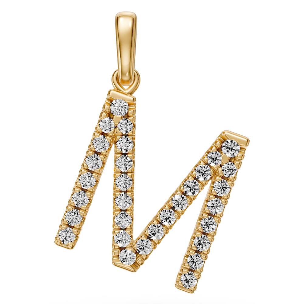 Diamond Letter M Pendant in Yellow Gold