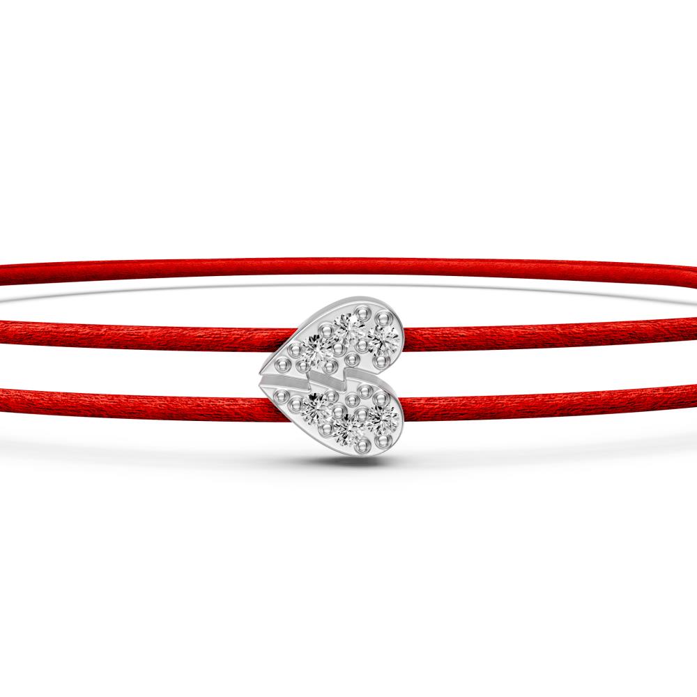 String Bracelet with Diamond in White Gold "Half Heart"