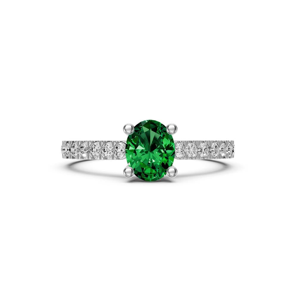 Diamond Ring with Tsavorite in White Gold