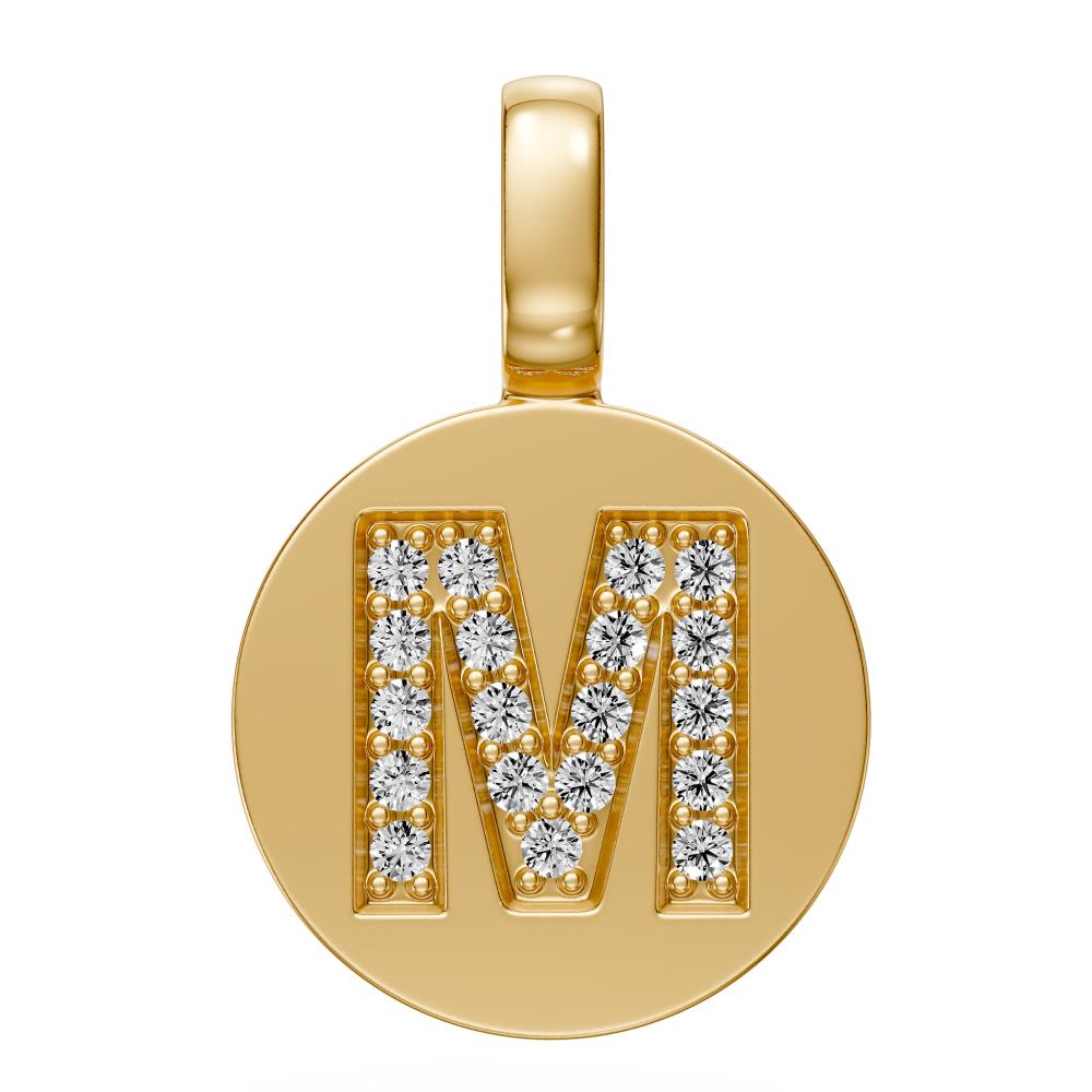 Diamond Letter M Pendant in Yellow Gold