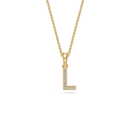 Mini Diamond Letter L Pendant in Yellow Gold