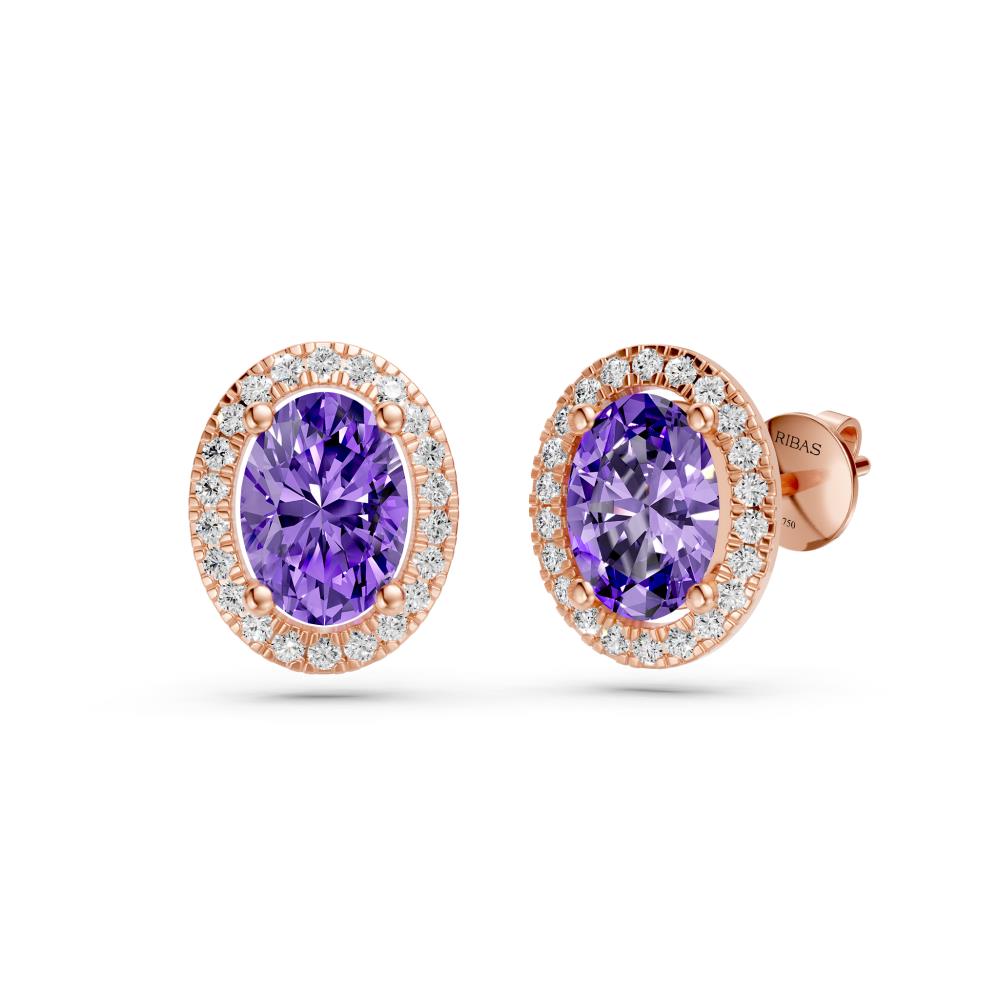 Diamond Earrings with Tanzanite in Rose Gold