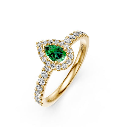 Diamond Ring with Tsavorites in Yellow Gold