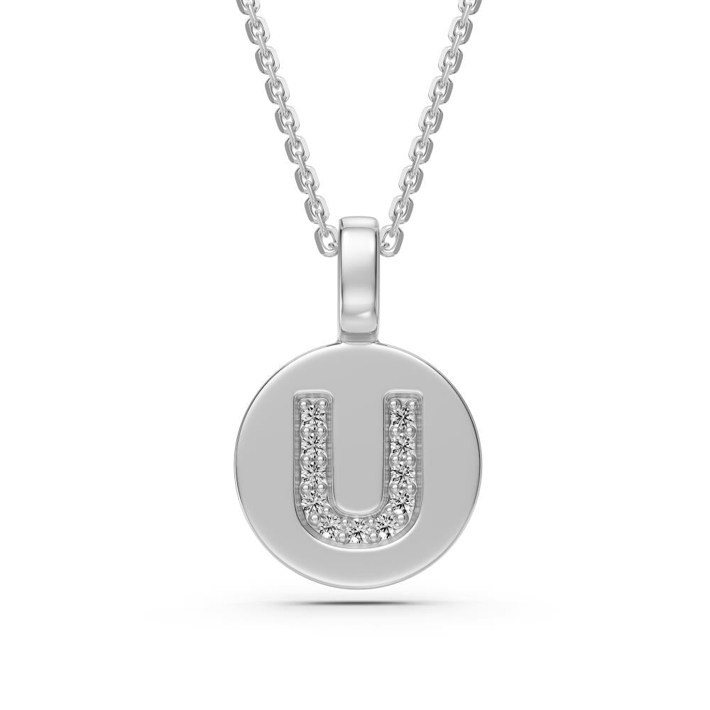 Diamond Letter U Pendant in White Gold