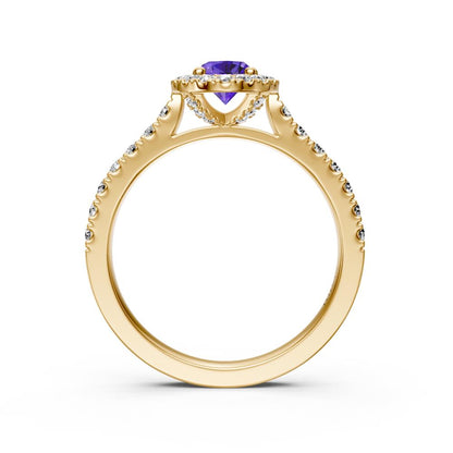 Diamond Ring with Tanzanite in Yellow Gold