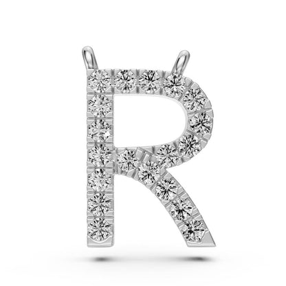Diamond Letter R Necklace in White Gold