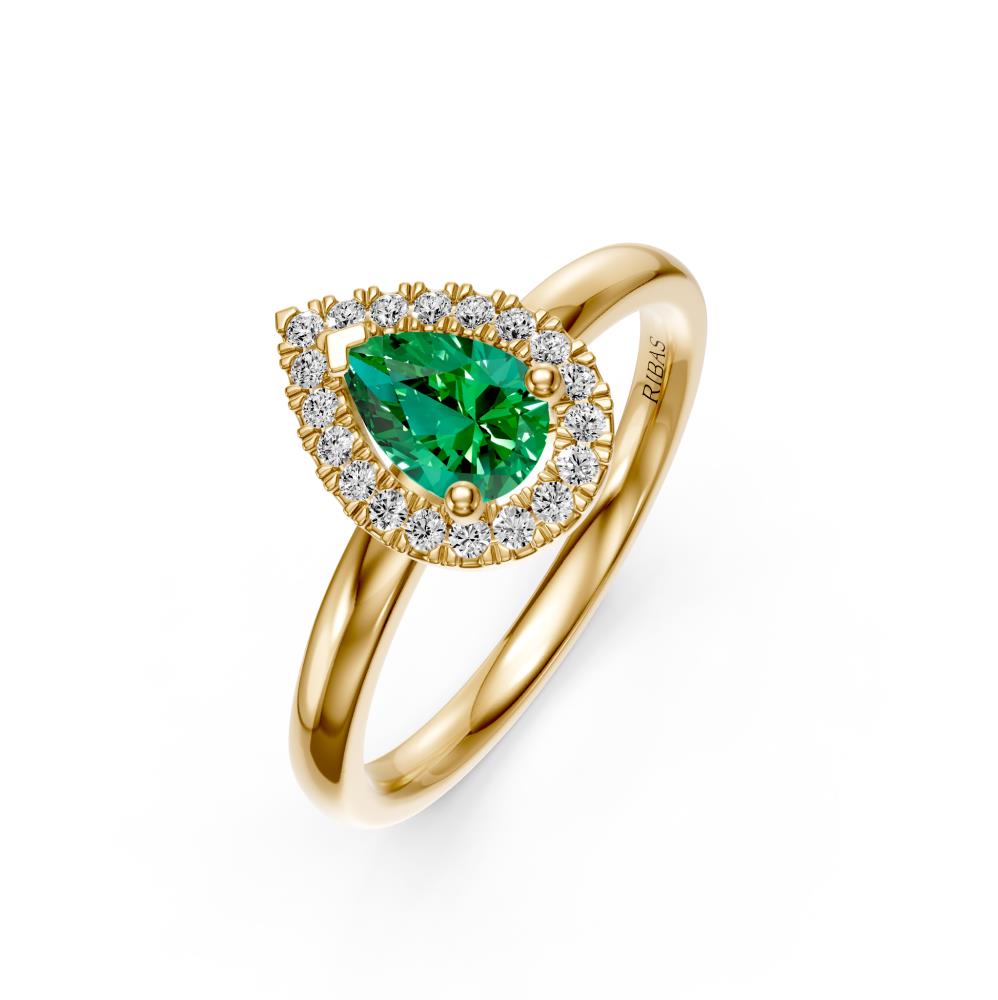 Diamond Ring with Tsavorites in Yellow Gold