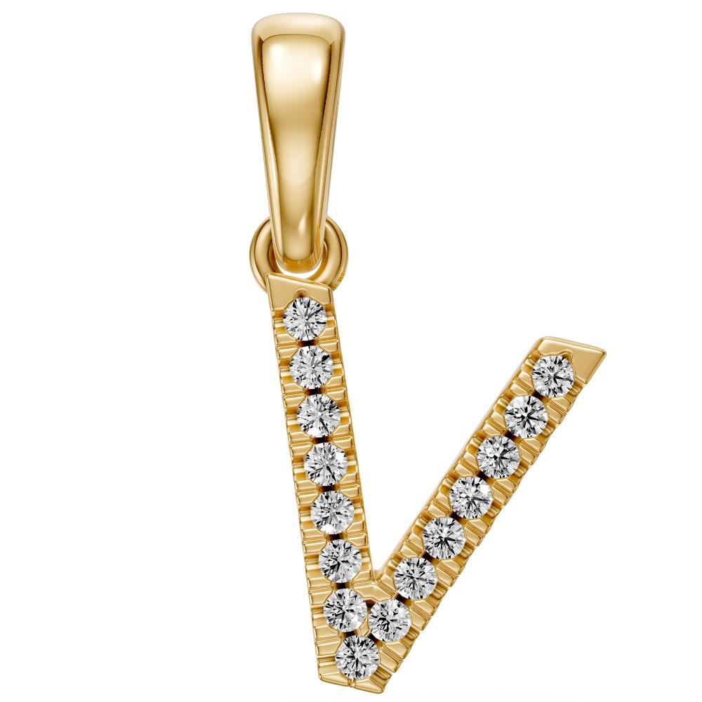 Mini Diamond Letter V Pendant in Yellow Gold