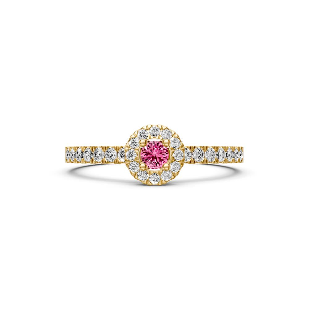 Diamond Ring with Pink Sapphire in Yellow Gold