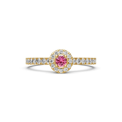 Diamond Ring with Pink Sapphire in Yellow Gold