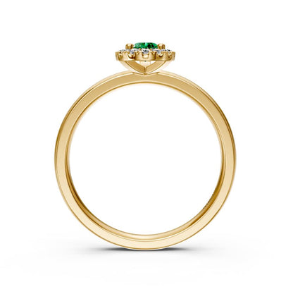 Diamond Ring with Tsavorites in Yellow Gold