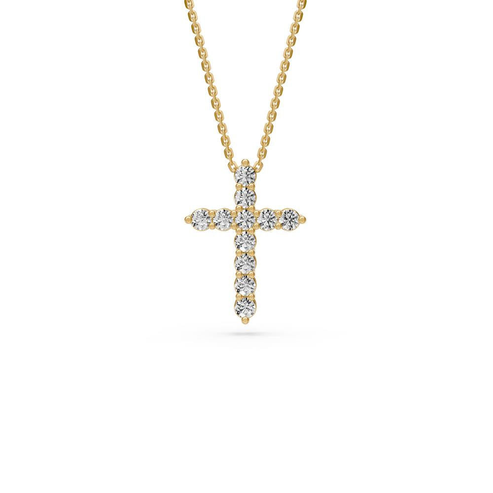 Diamond Cross Necklace in Yellow Gold - Small