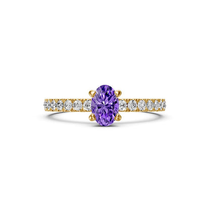 Diamond Ring with Tanzanite in Yellow Gold