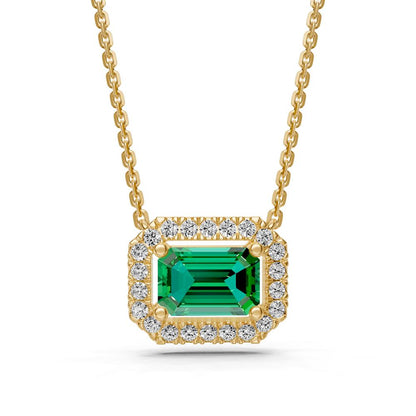 Tsavorite and Diamond Halo Necklace