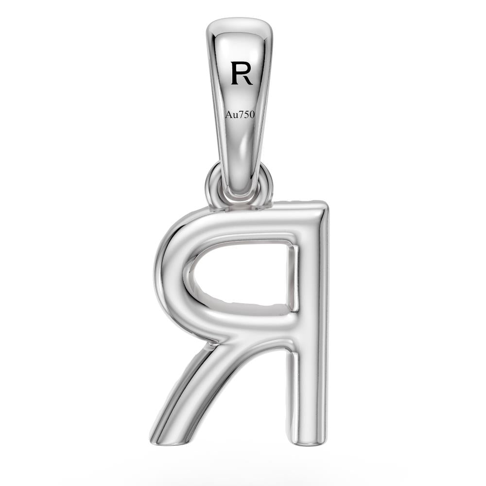 Mini Diamond Letter R Pendant in White Gold