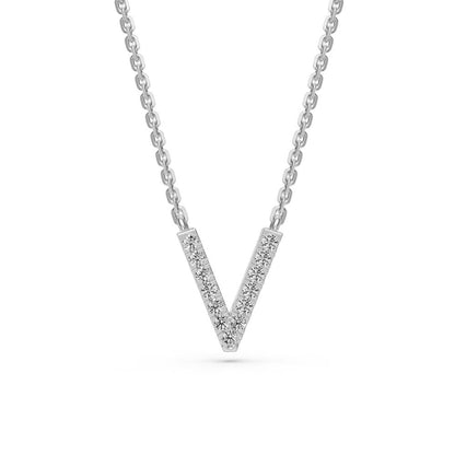 Diamond Letter V Necklace in White Gold
