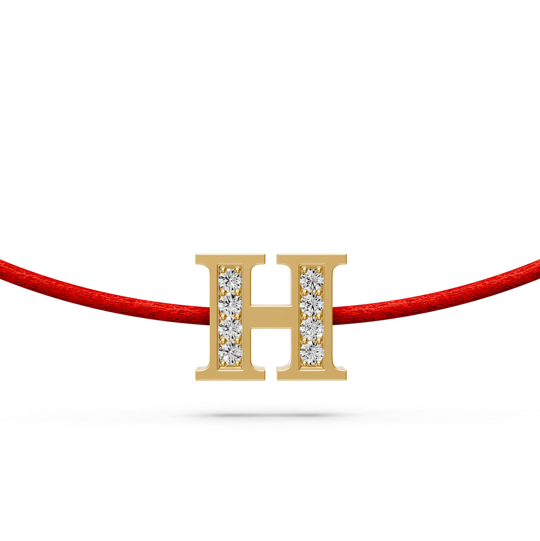 String Bracelet with Diamond in Yellow Gold H Letter