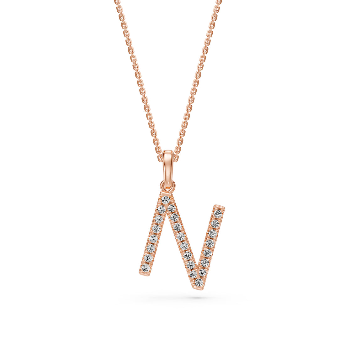 Diamond Letter N Pendant in Rose Gold