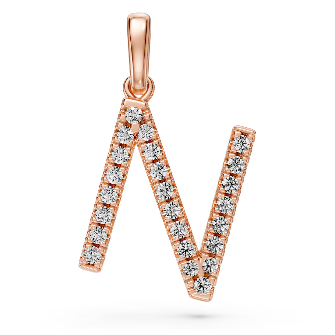 Diamond Letter N Pendant in Rose Gold