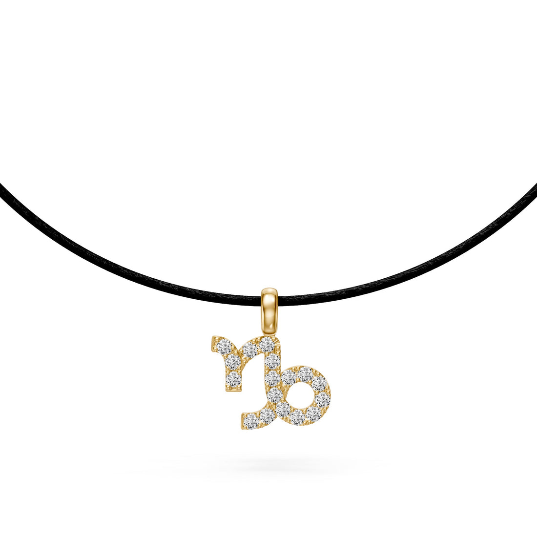Geltono aukso kaklo papuošalas su zodiako ženklu Ožiaragis ir deimantais