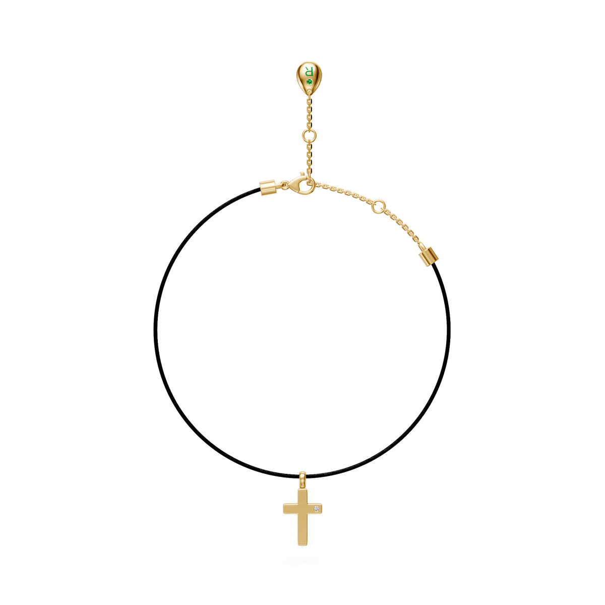 Diamond Cross Necklace on Black Cord in Yellow Gold