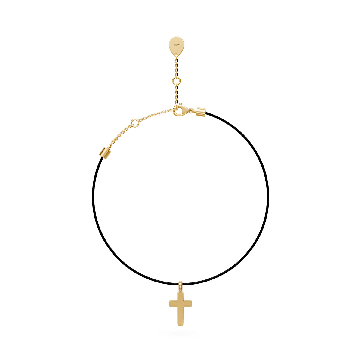 Diamond Cross Necklace on Black Cord in Yellow Gold