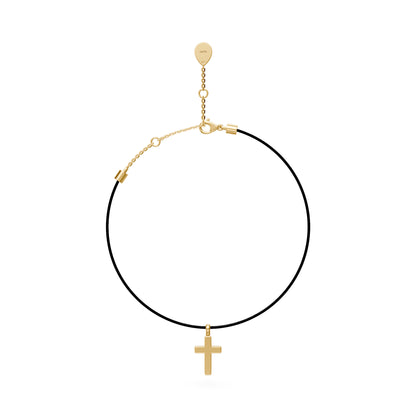 Diamond Cross Necklace on Black Cord in Yellow Gold