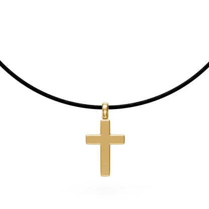Diamond Cross Necklace on Black Cord in Yellow Gold