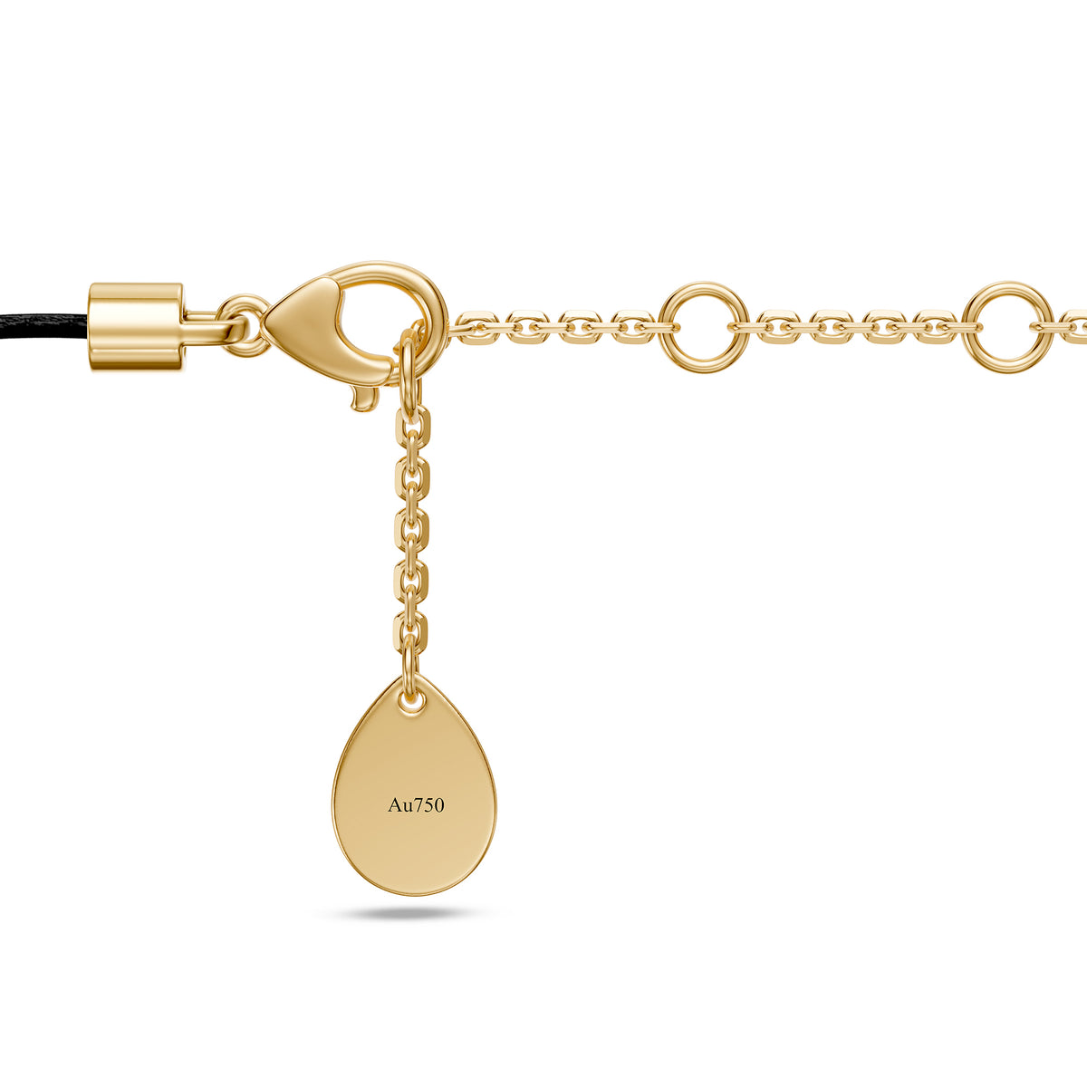 Diamond Cross Necklace on Black Cord in Yellow Gold