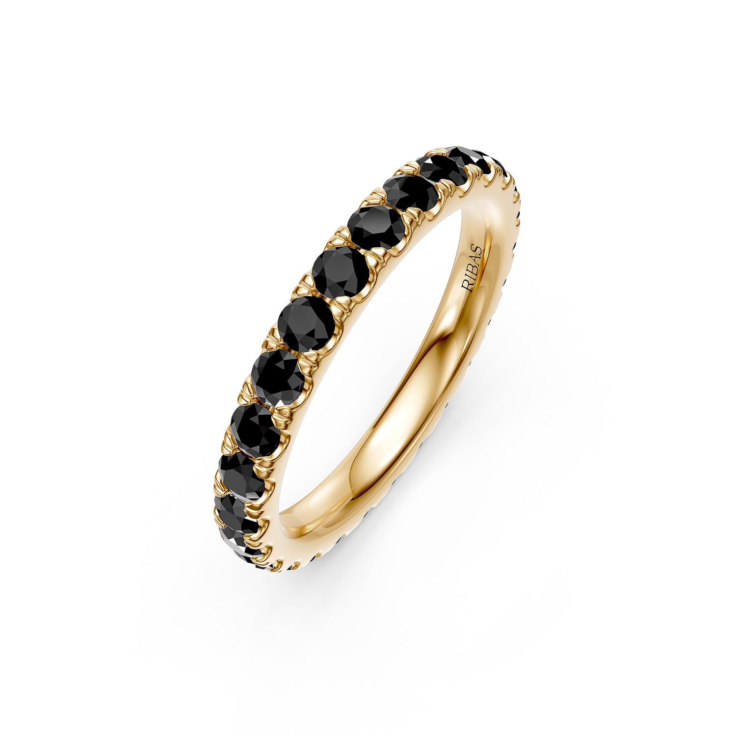 Geltono aukso žiedas su juodu deimantu