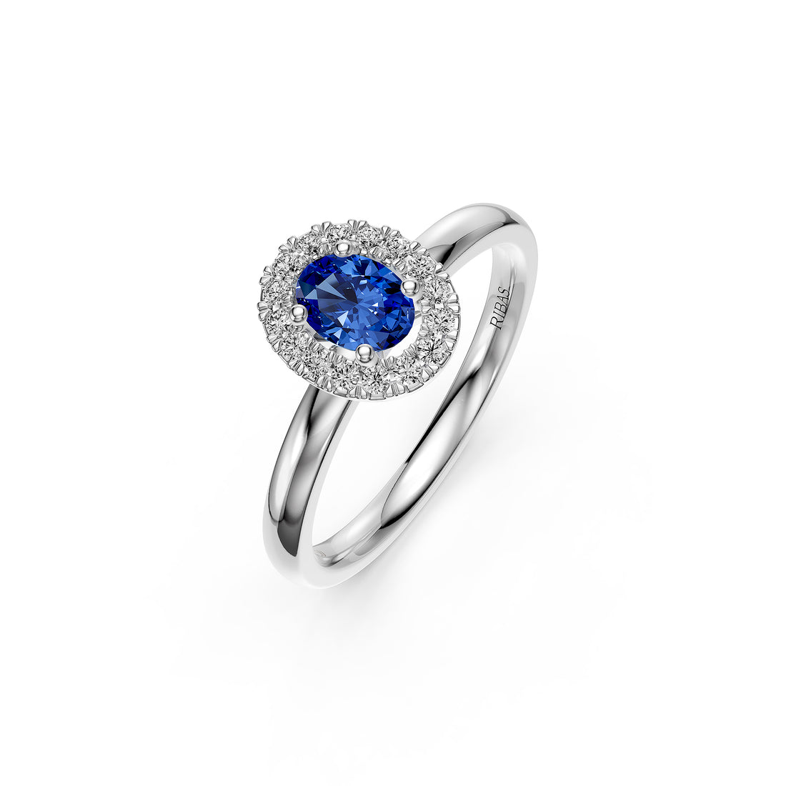 Diamond Ring with Blue Sapphire in White Gold
