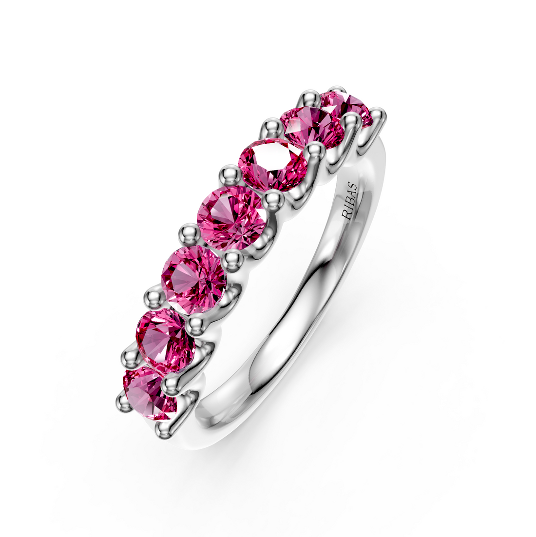 Pink Sapphire Band Ring in White Gold