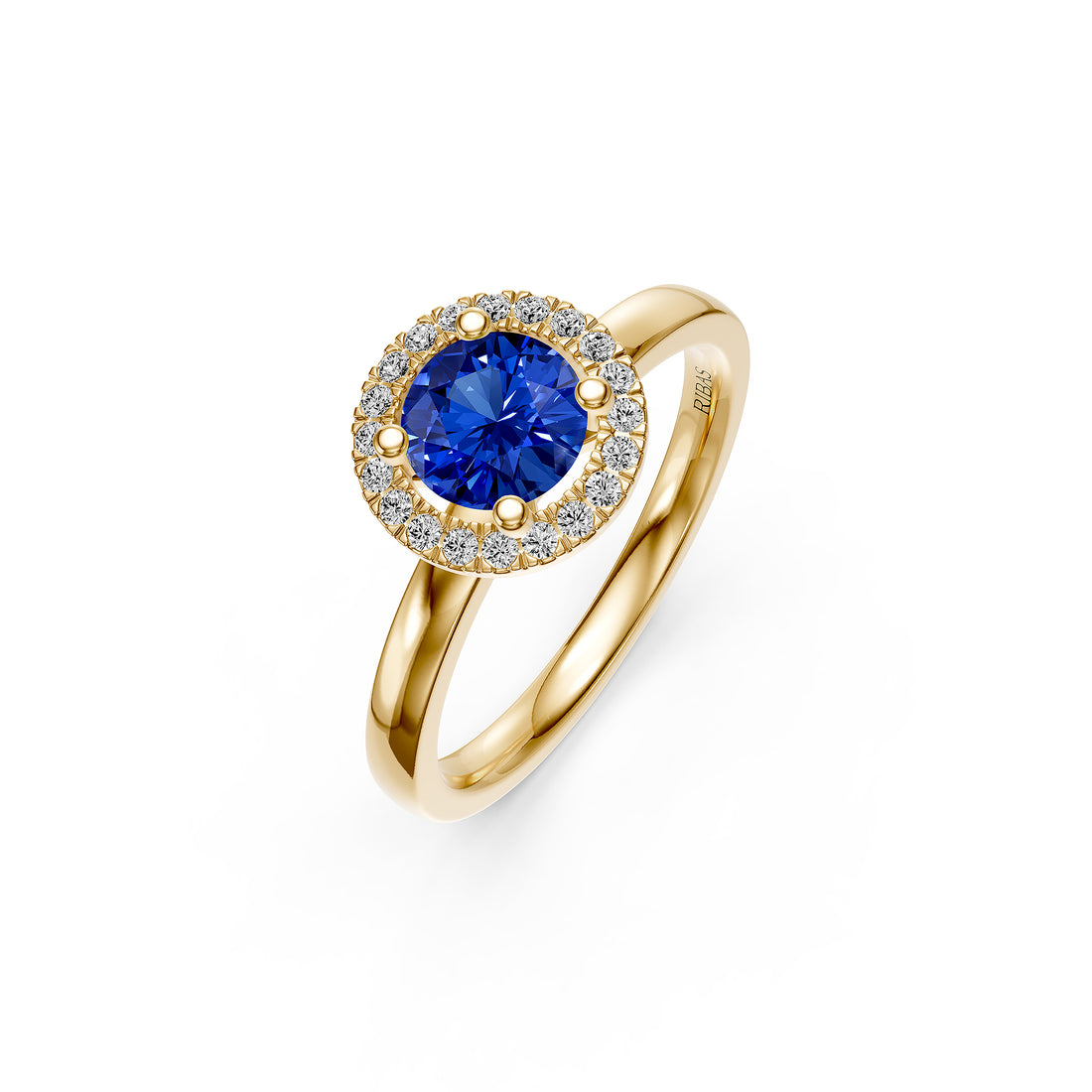 Diamond Ring with Blue Sapphire in Yellow Gold