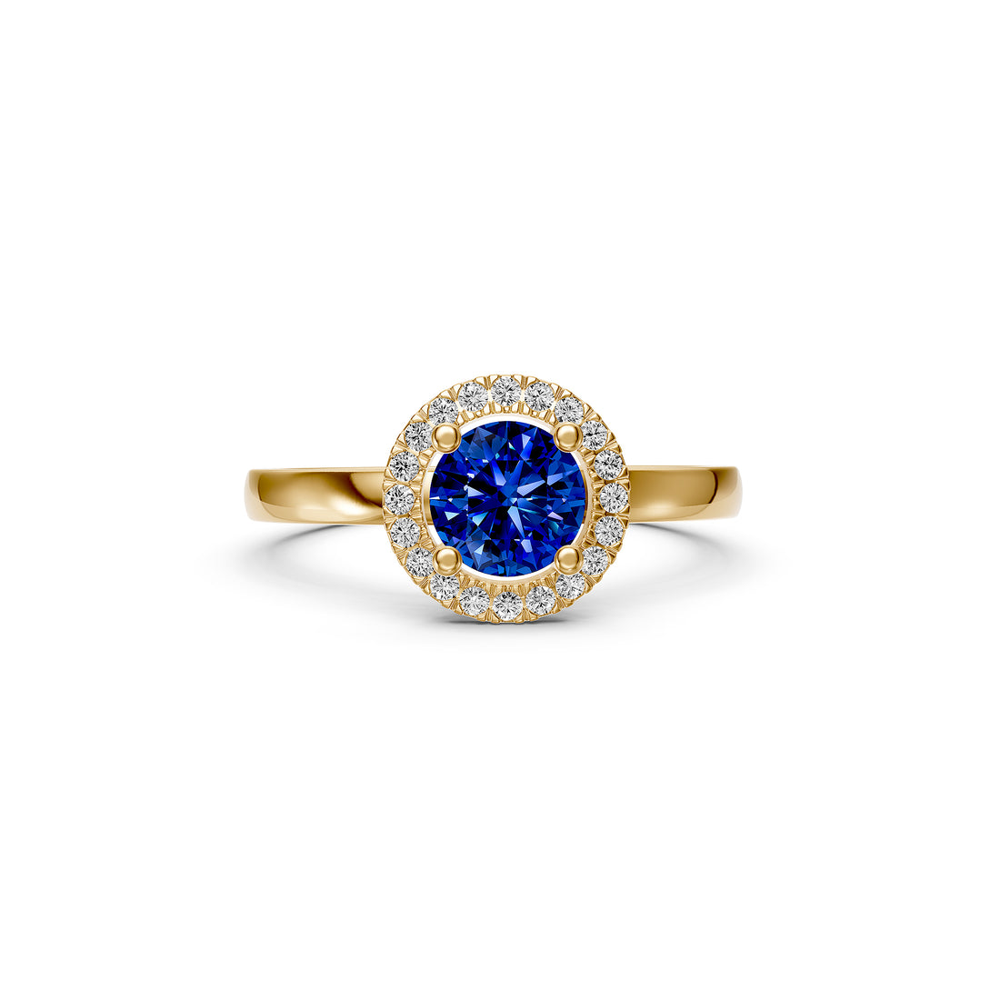 Diamond Ring with Blue Sapphire in Yellow Gold