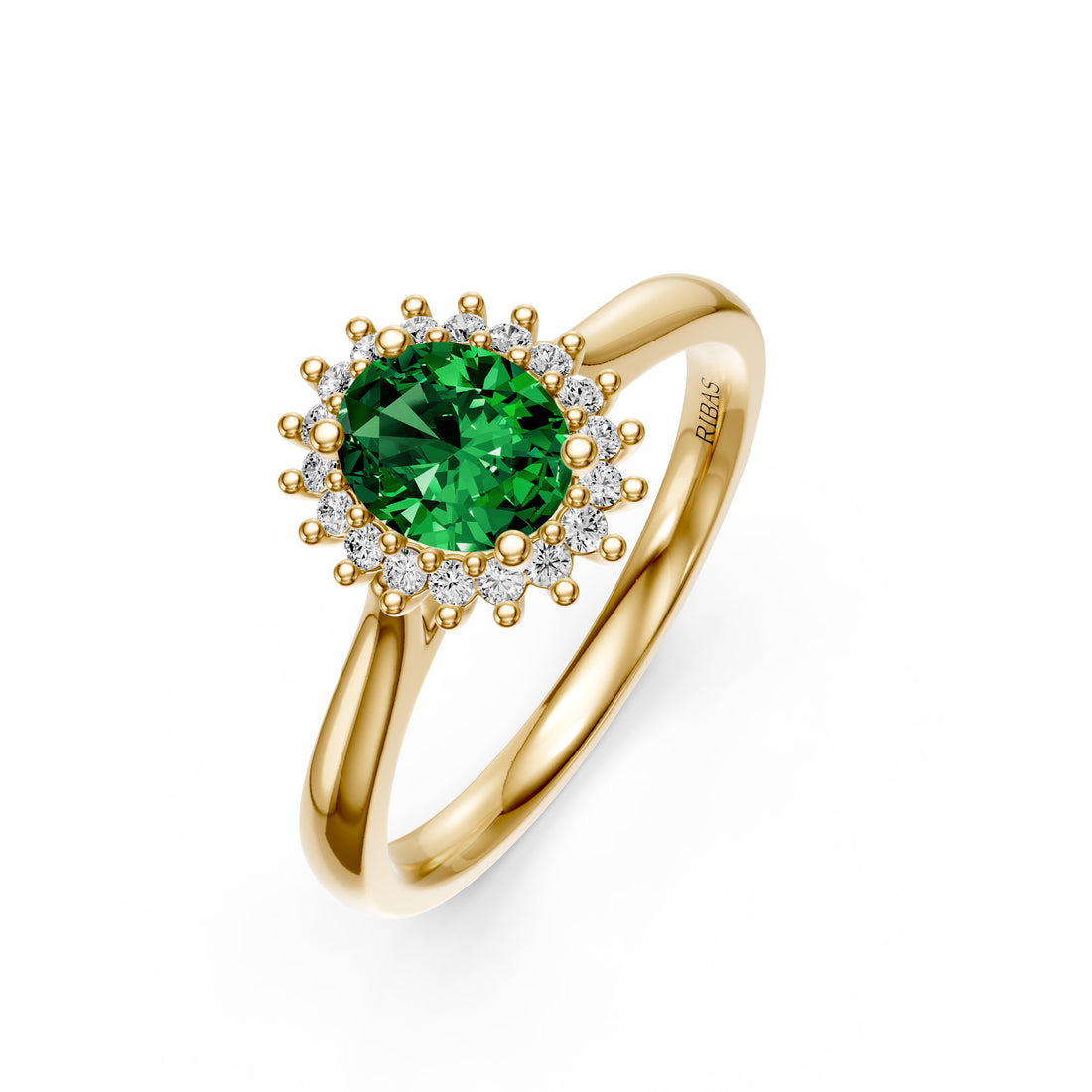 Diamond Ring with Tsavorite in Yellow Gold