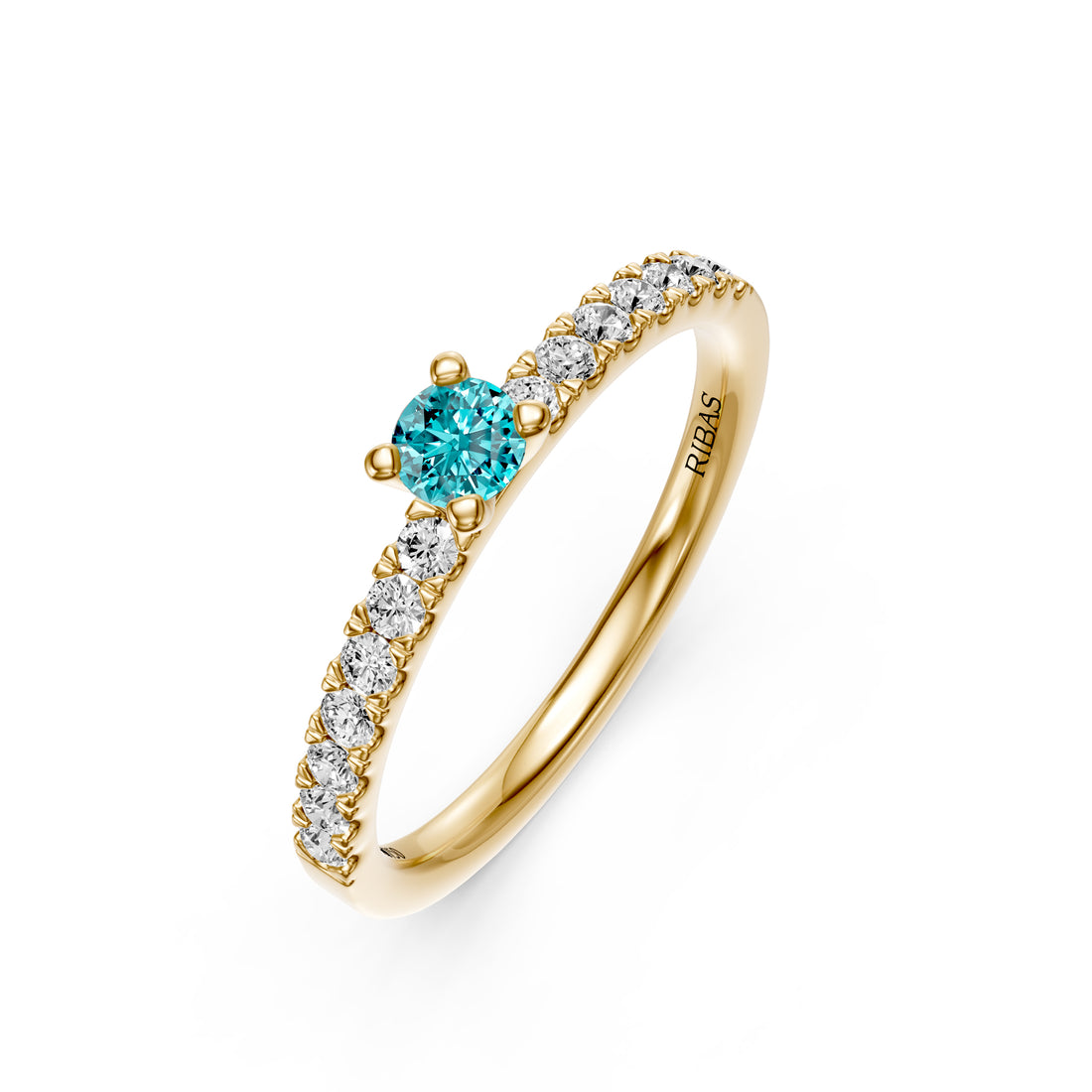 Diamond Ring with Paraiba in Yellow Gold