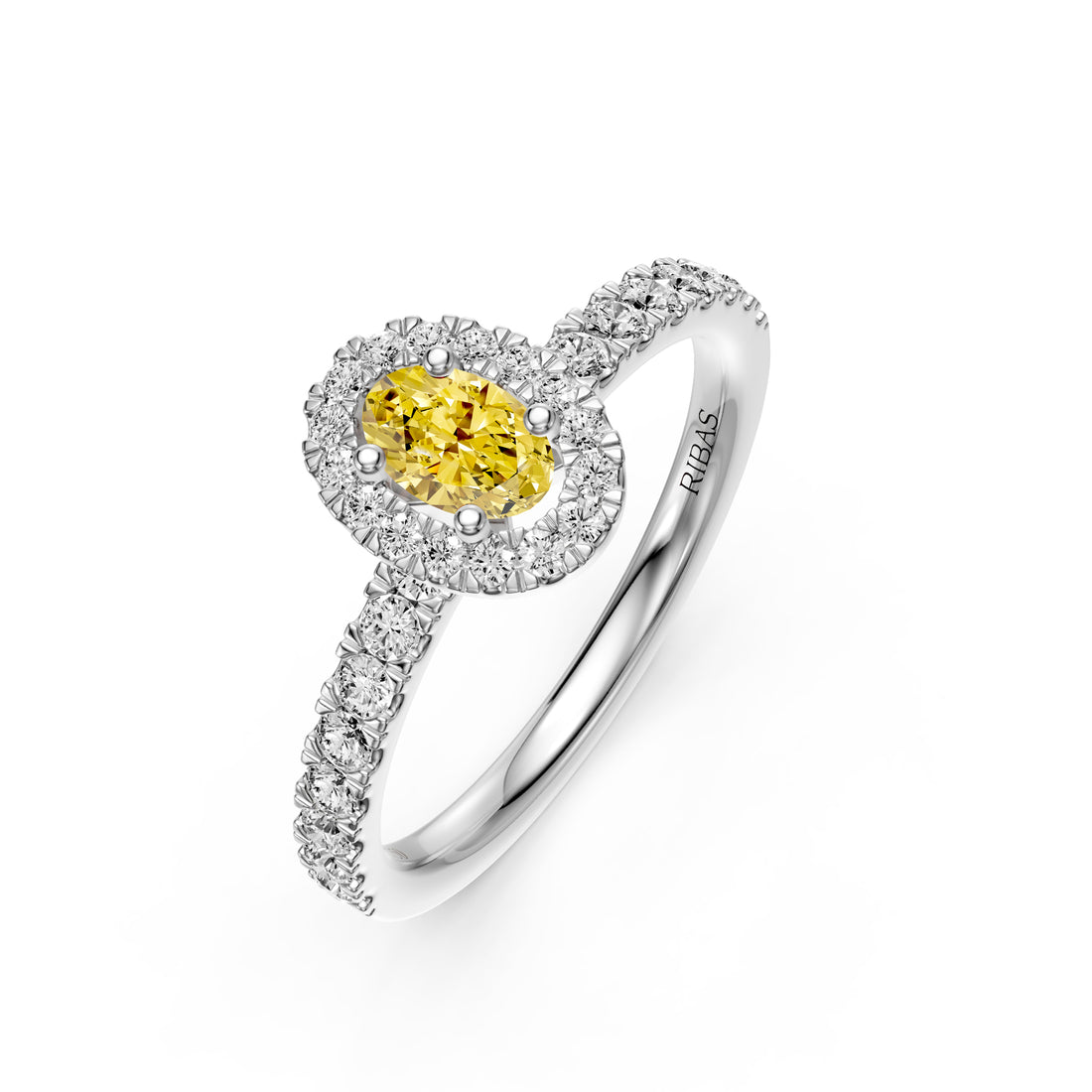 Diamond Ring with Yellow Sapphire in White Gold