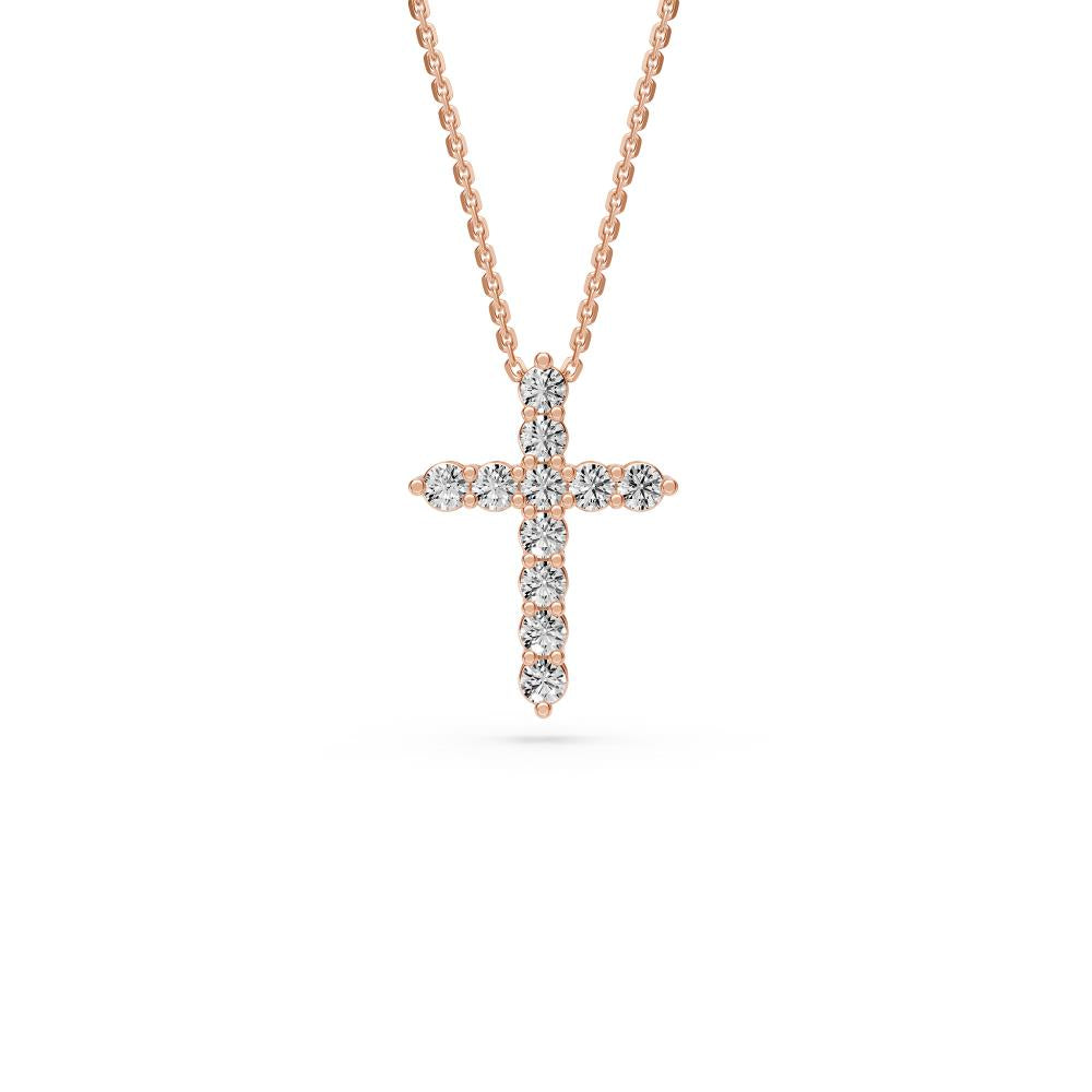 Diamond Cross Pendant in Rose Gold - Small