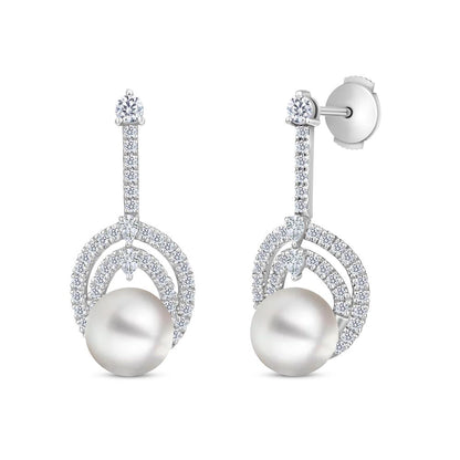 Diamond Earrings with Pearls in White Gold
