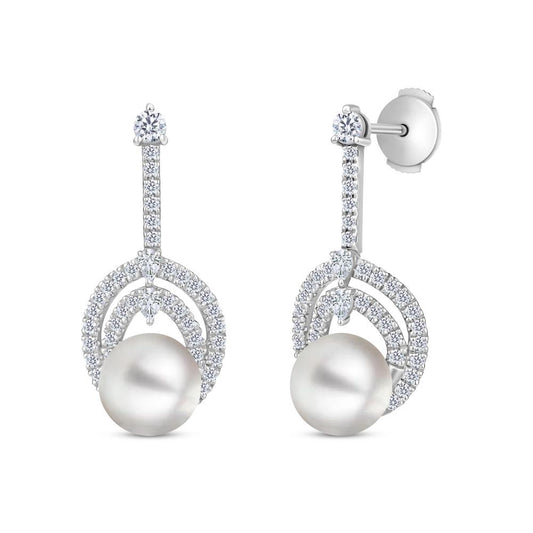 Balto aukso auskarai su perlais ir deimantais JFA17141