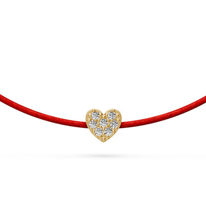 String Bracelet with Diamond in Yellow Gold "Heart"