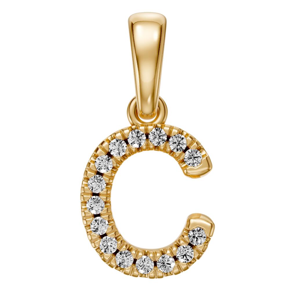 Mini Diamond Letter C Pendant in Yellow Gold