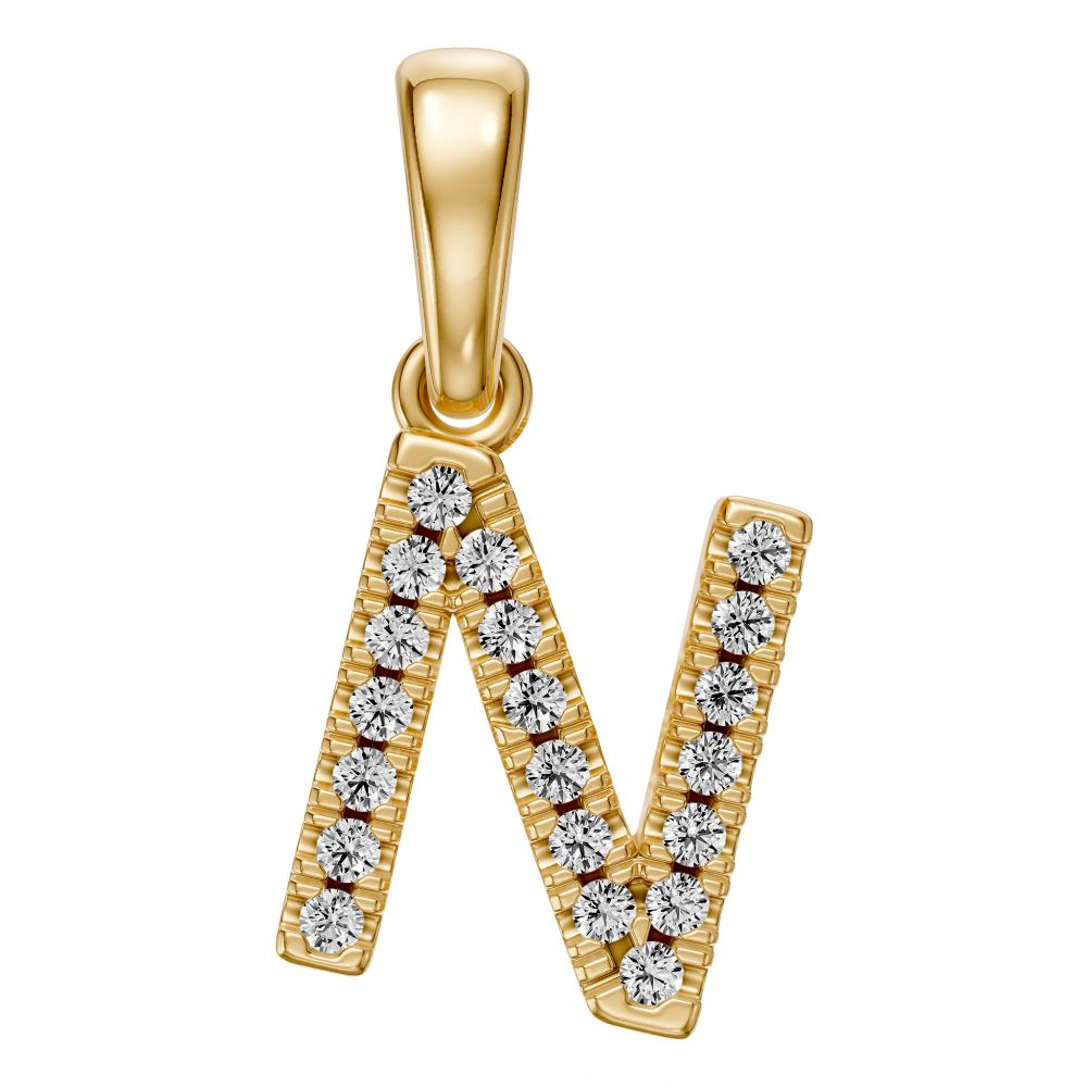 Mini Diamond Letter N Pendant in Yellow Gold