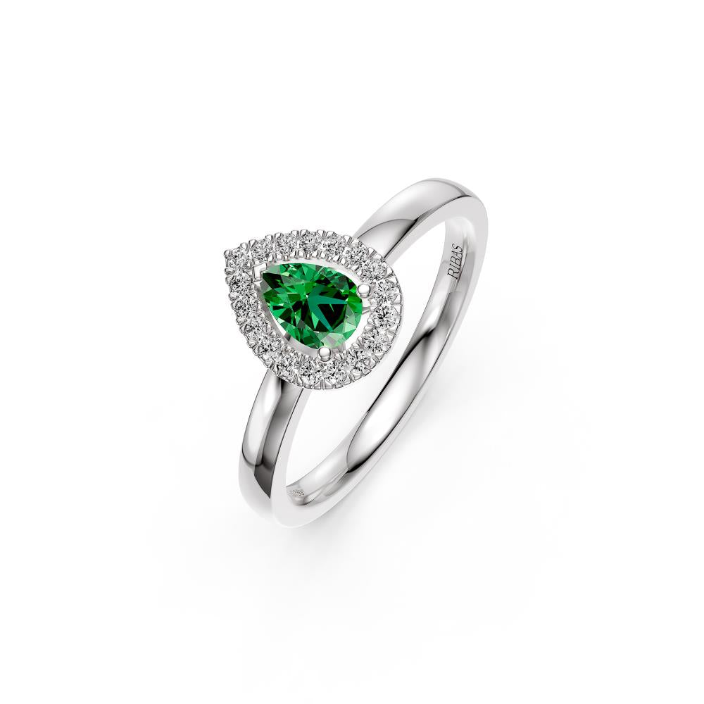 Diamond Band Ring with Tsavorites in White Gold